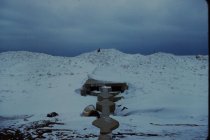 Ice and snow on long concrete pier
